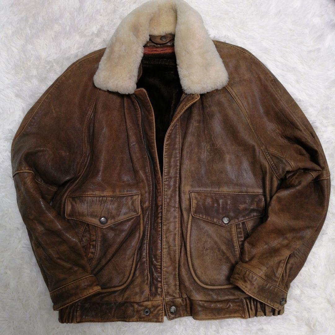 G-1 フライトレザージャケット XL 襟ボア ライナー付 90s ラムレザー