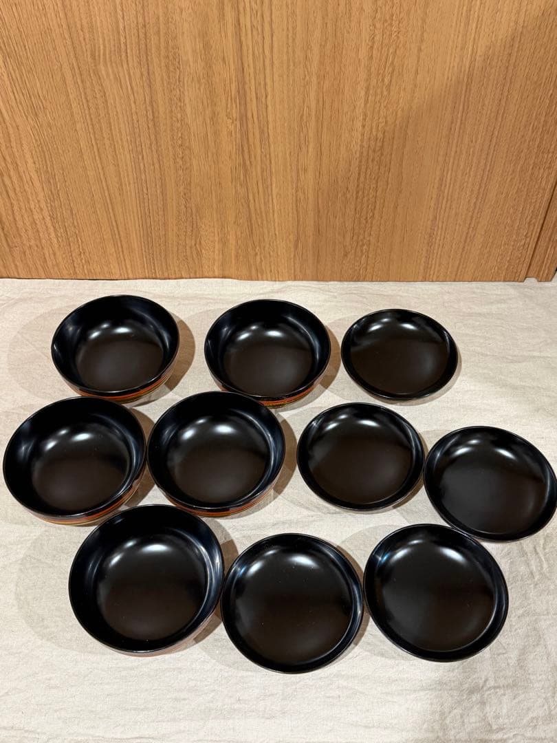 山田平安堂　平安堂造　漆器 木椀　独楽塗5個セット 木製箱付き