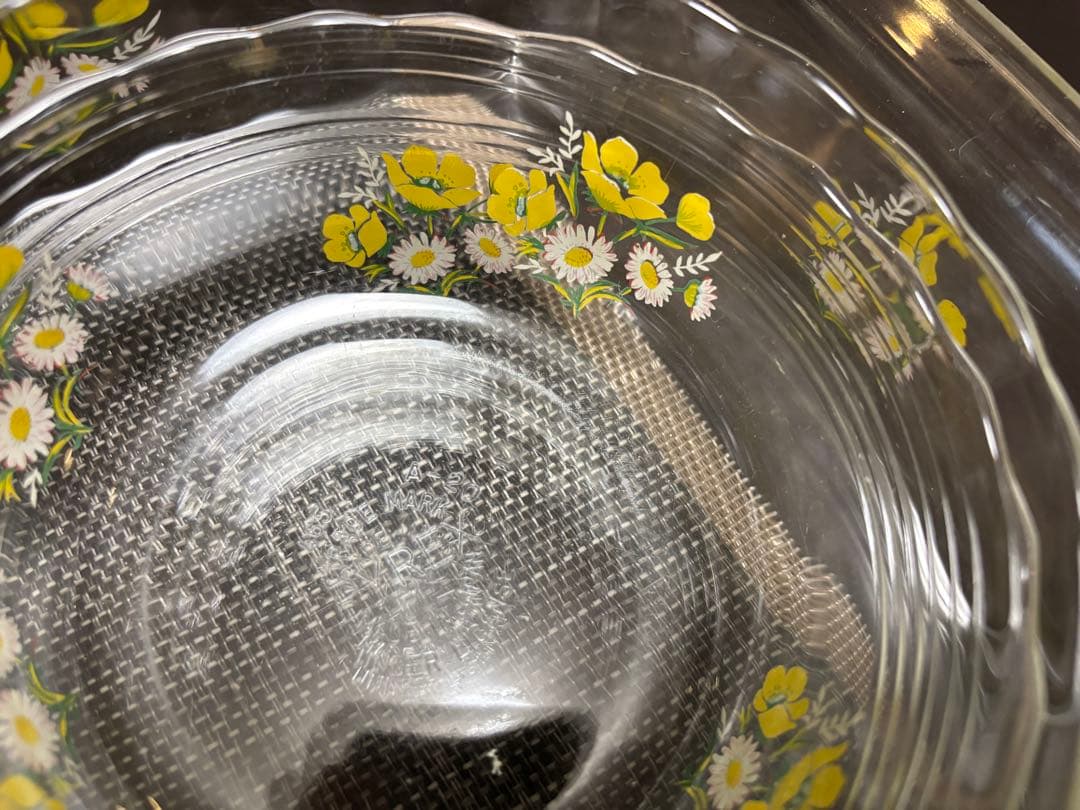 昭和レトロなパイレックス　花柄　耐熱ガラス皿　パイ皿等セット