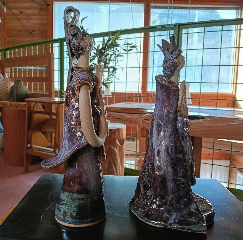 砥部焼　青芳人形　作家森元青芳　紫色のひな祭り人形 2体セット