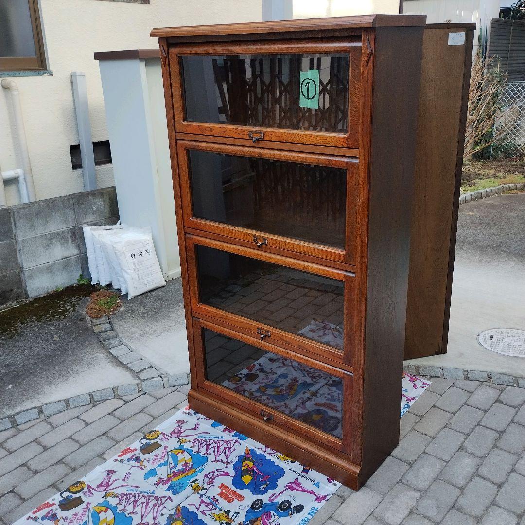 【希少】三越ブルージュ 4段フリーラック ガラスフラップ扉 キャビネット ①