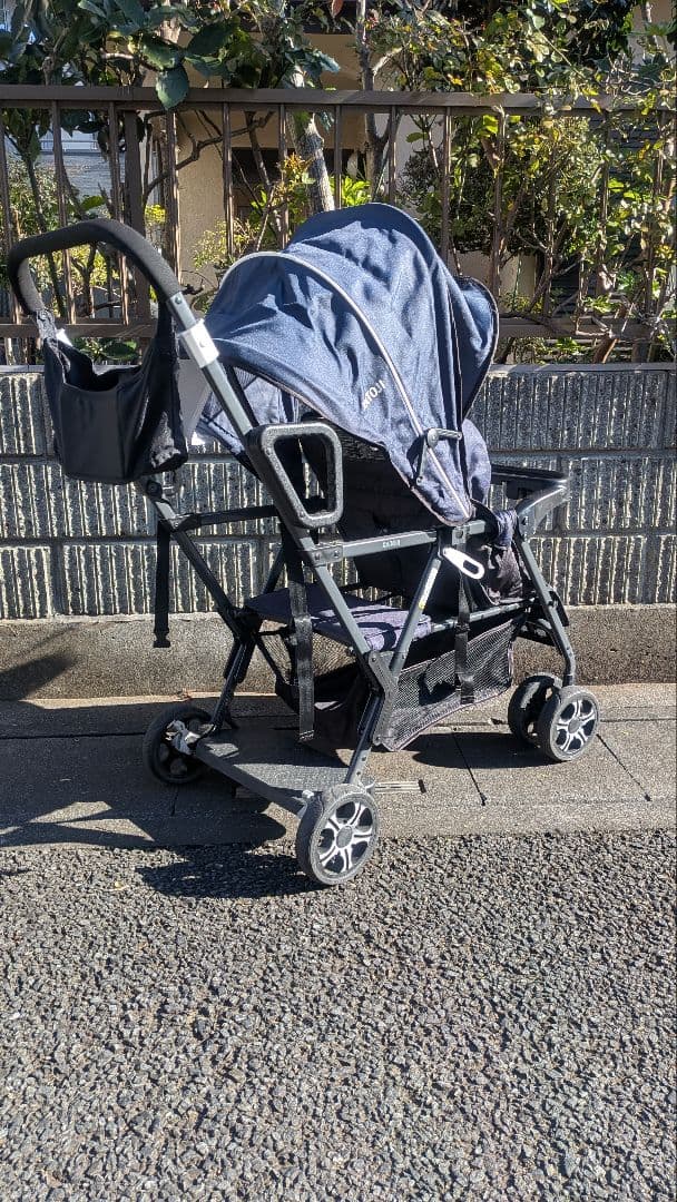 折りたたみ式ネイビー ベビーカー│KATOJI カトージ 二人乗りベビーカー