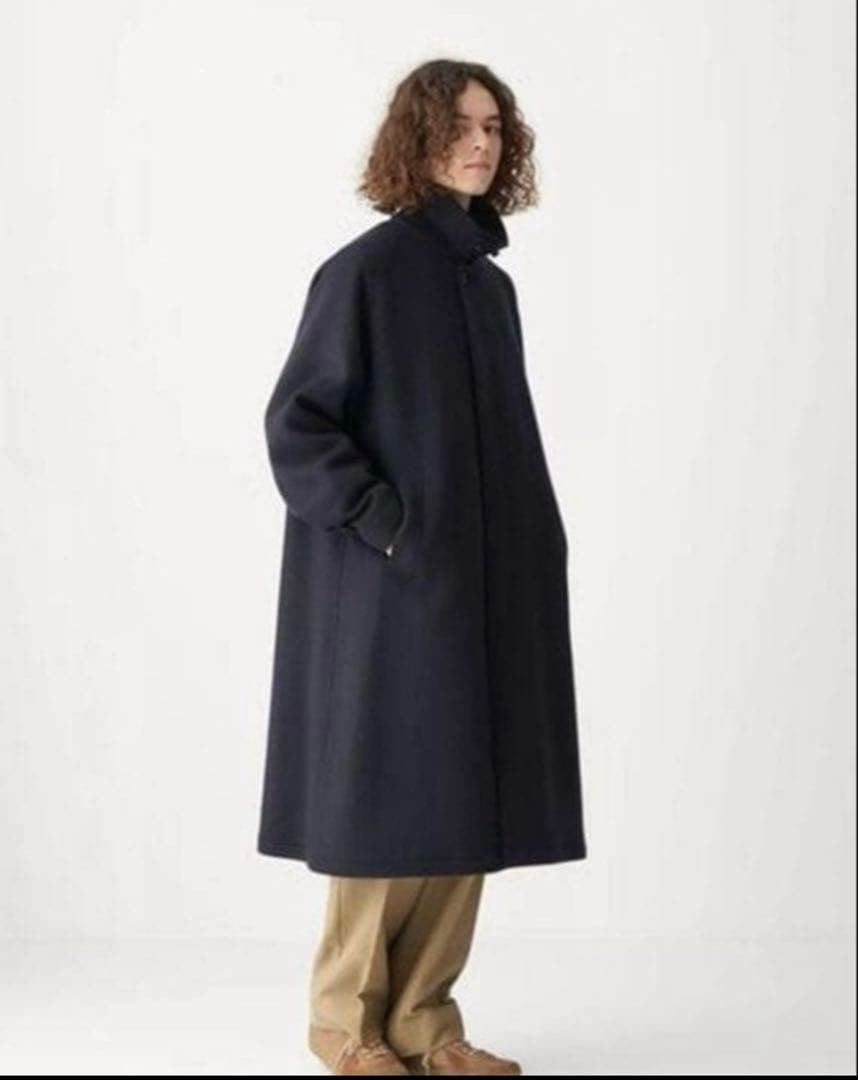 CITEN ウールバルカラーコート　ネイビー ステンカラーコート
