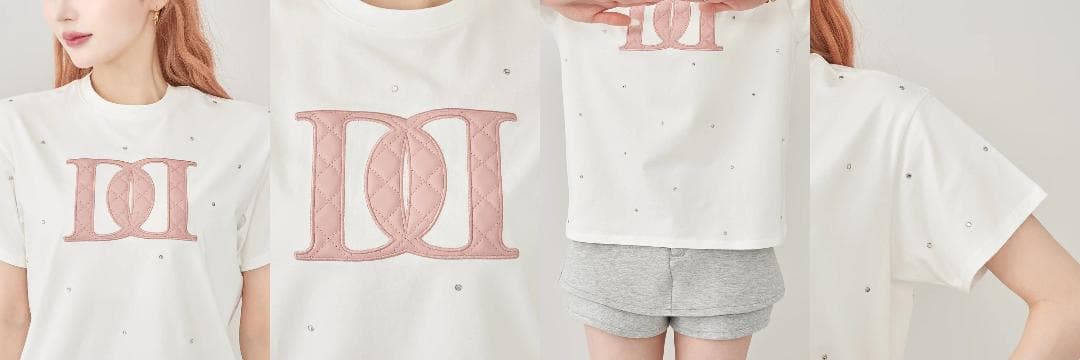 ダーリッチ darich キルティングアップリケビジューTシャツ ホワイト