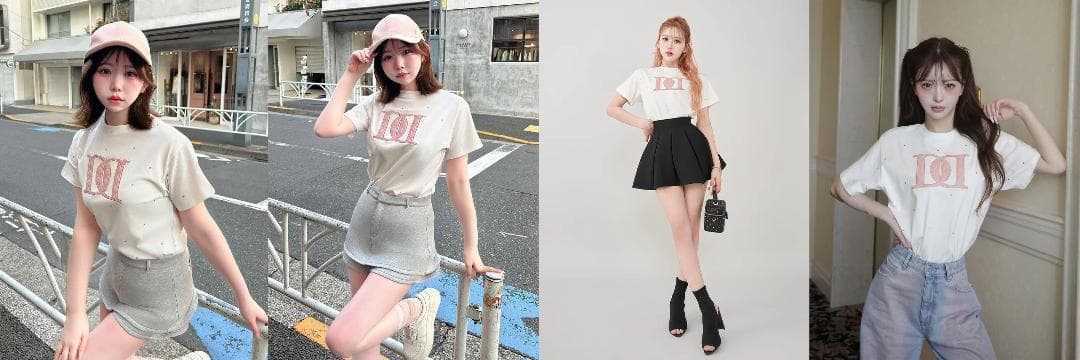 ダーリッチ darich キルティングアップリケビジューTシャツ ホワイト