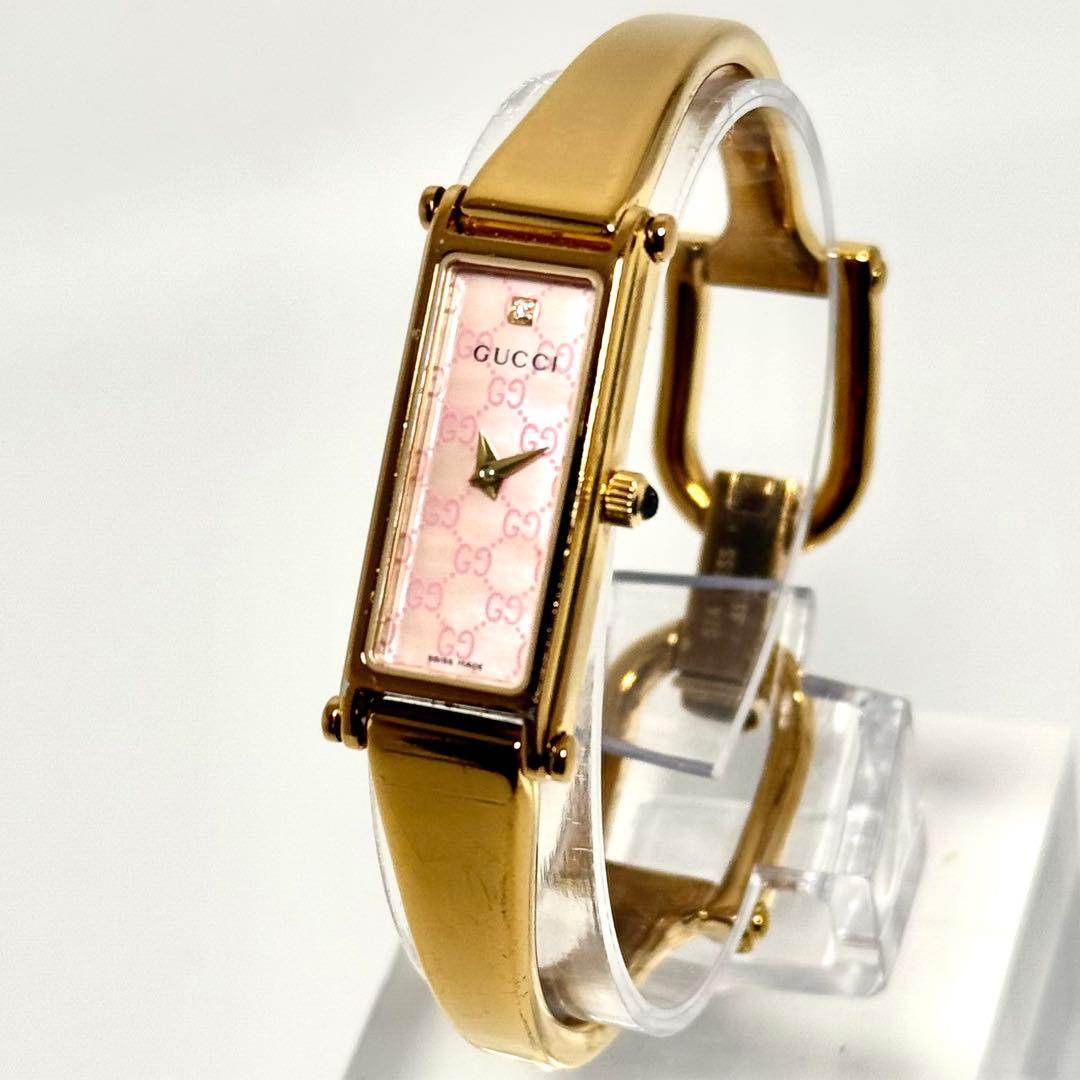【稼働】GUCCI 1500 L ピンクシェル文字盤 1Pダイヤ クォーツ