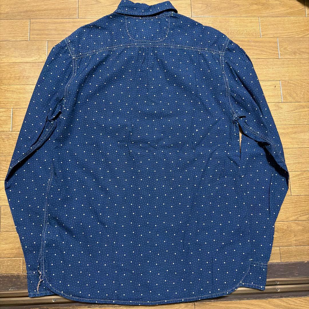 ダブルアールエル　インディゴ　ドットシャツ　S