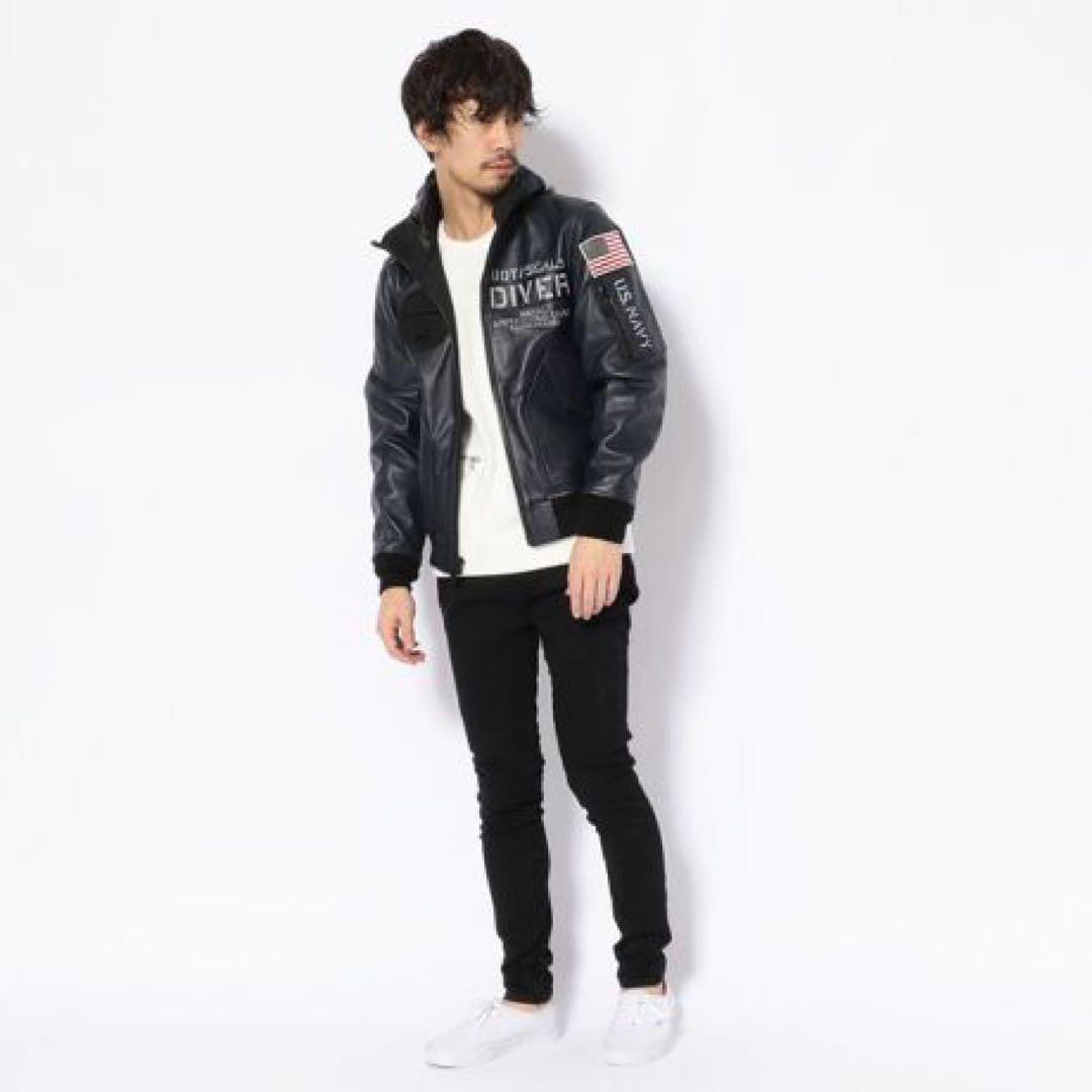 『最終価格』AVIREX フードレザージャケット　フロッグマン