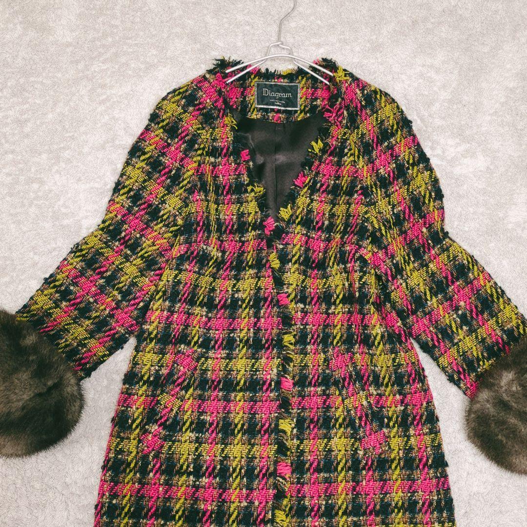 ダイアグラム グレースコンチネンタル フォックスファー ツイード コート