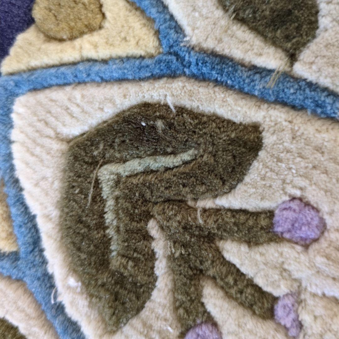 玄関マット　花柄刺繍ネイビーブルー　ラグ