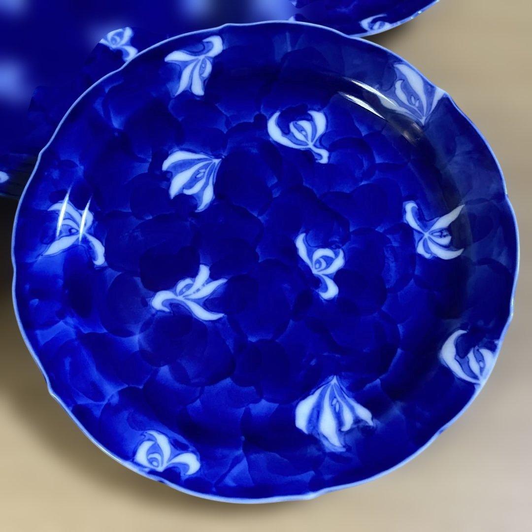 深川製磁　蘭外濃　銘々皿　和皿　取り皿　輪花　青　花　プレート