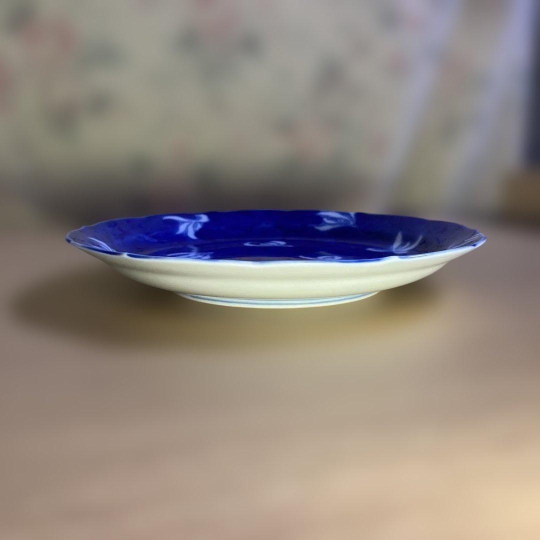 深川製磁　蘭外濃　銘々皿　和皿　取り皿　輪花　青　花　プレート