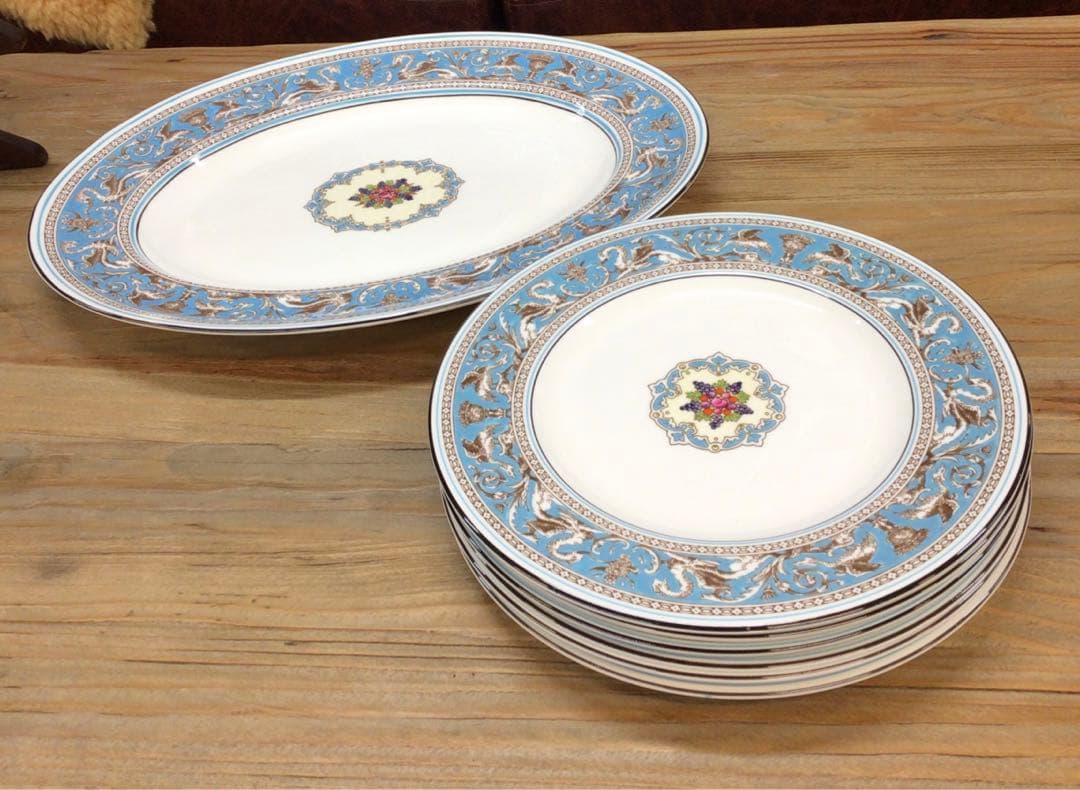 フロレンティーン ターコイズ オーバルプレート×1+22㎝プレート6枚セット