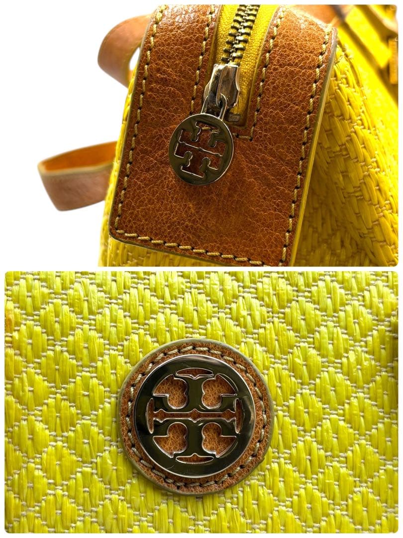 【美品】トリーバーチ　ボストン型トートバッグ　キルティング　ロゴ金具　黄色大容量