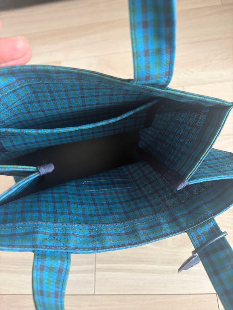 ファミリア 青チェック トートバッグ