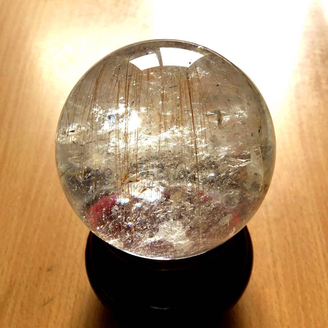 大きめルチルクォーツ丸玉　スフィア原石　天然針水晶　パワーストーン　置物