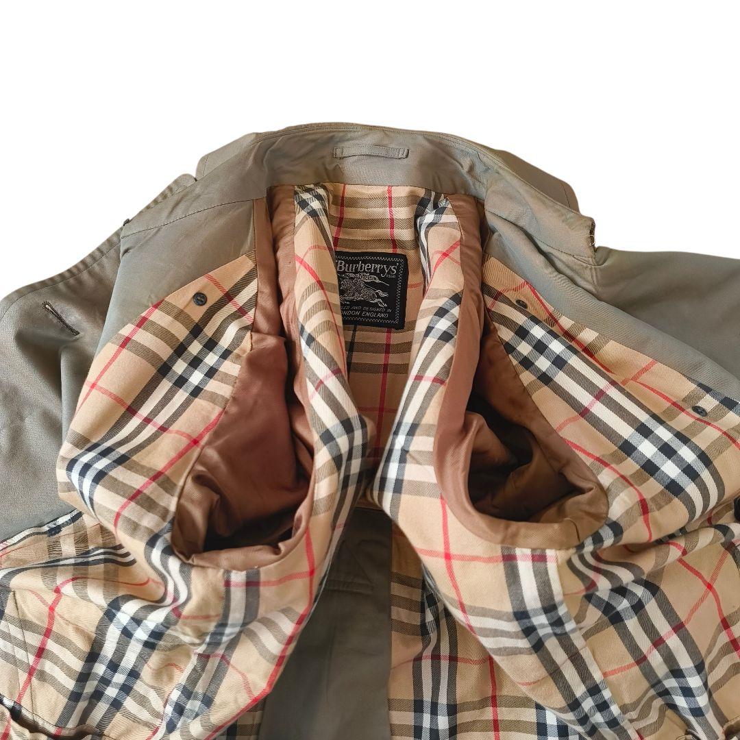 70年代バーバリー　トレンチコート　ダブル　玉虫色　ノバチェック　ベルト　S相当