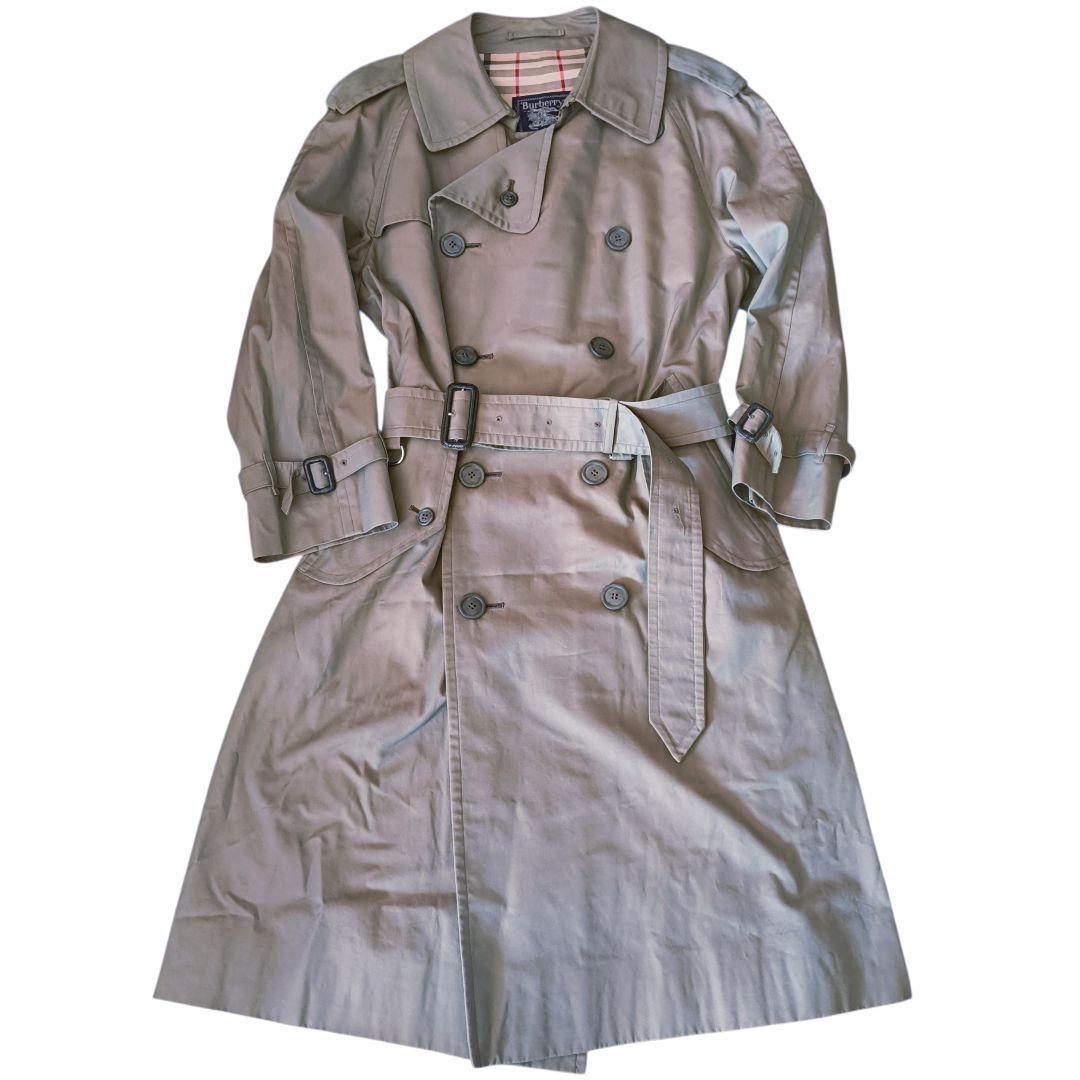 70年代バーバリー　トレンチコート　ダブル　玉虫色　ノバチェック　ベルト　S相当
