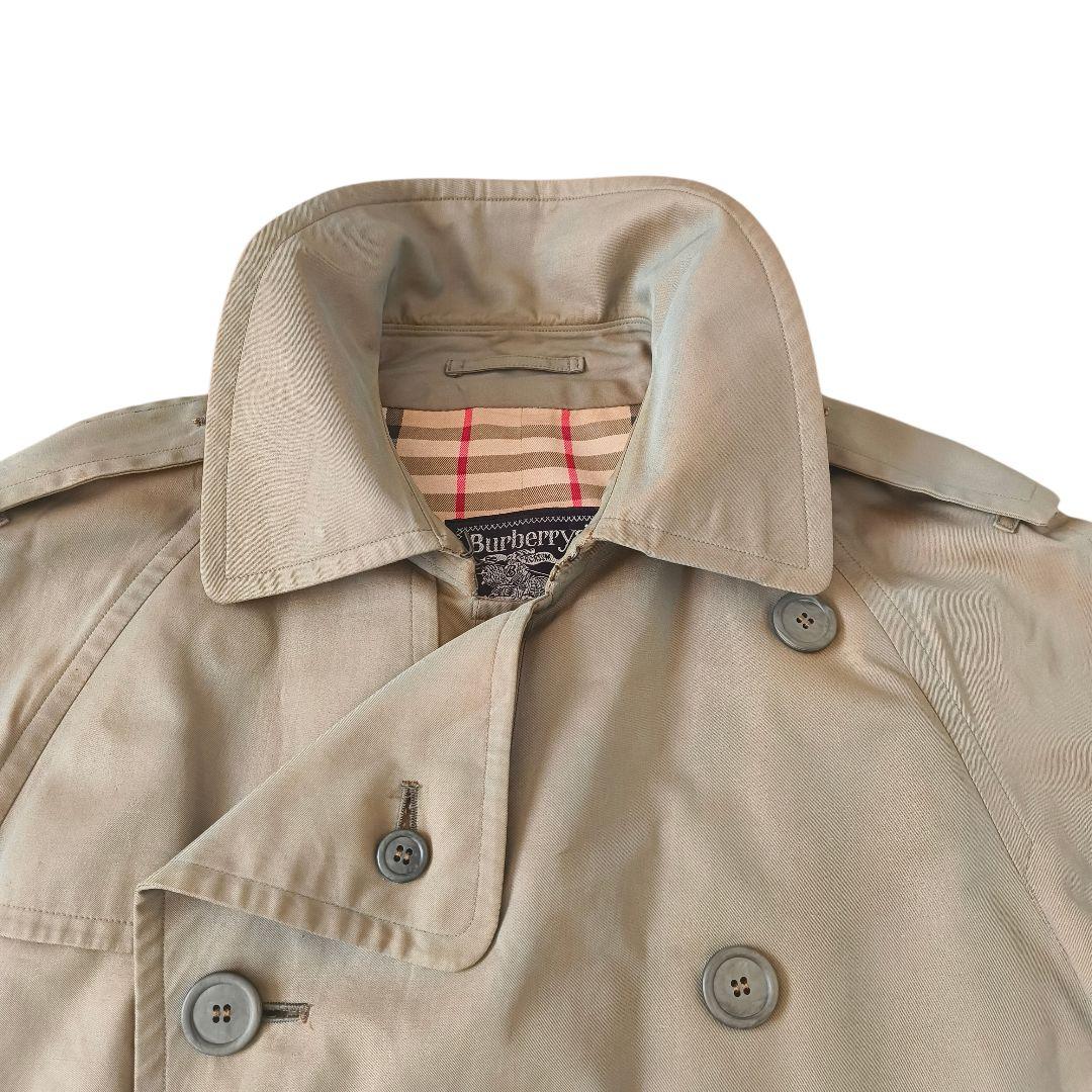 70年代バーバリー　トレンチコート　ダブル　玉虫色　ノバチェック　ベルト　S相当