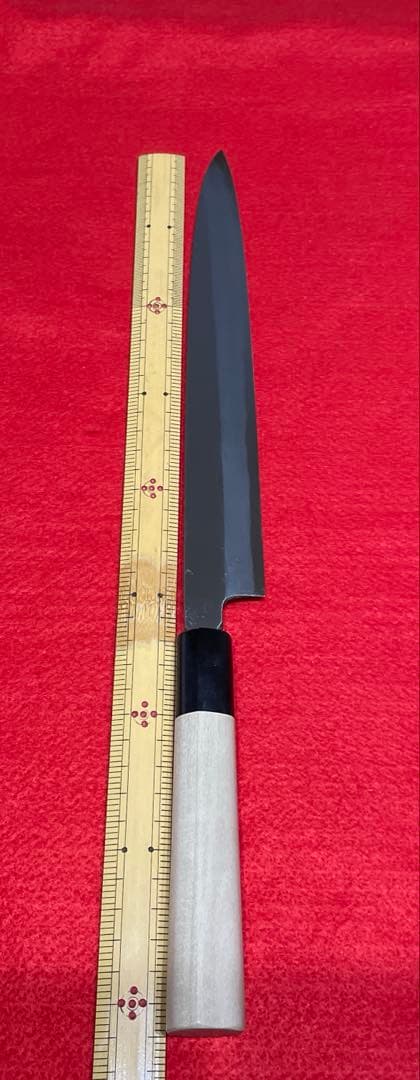 柳刃包丁　白鋼霞研　水牛桂柄　27cm