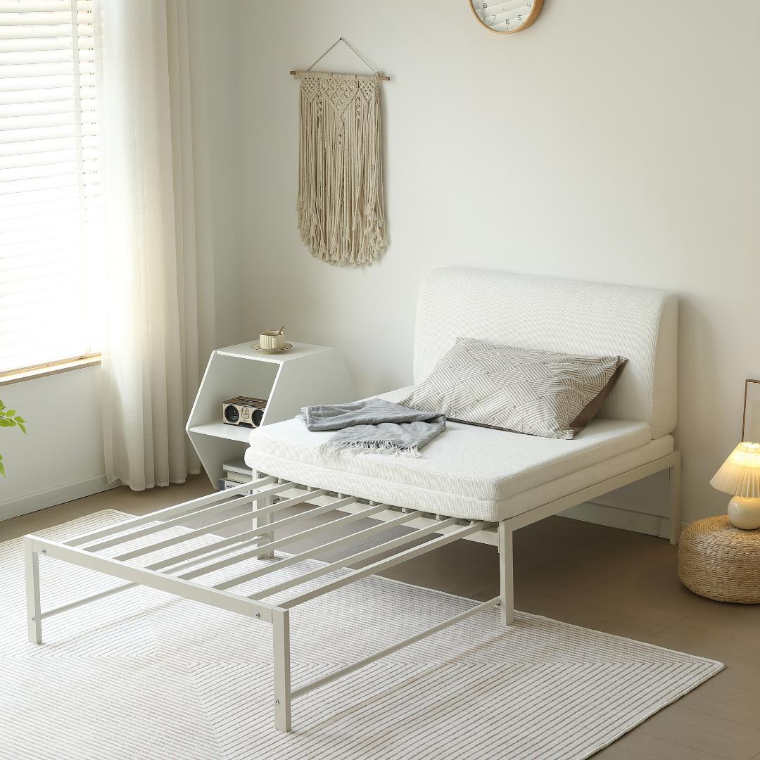 【ホワイト】伸長式ベッド シングル パイプベッド 伸縮 下収納 パイプベッド