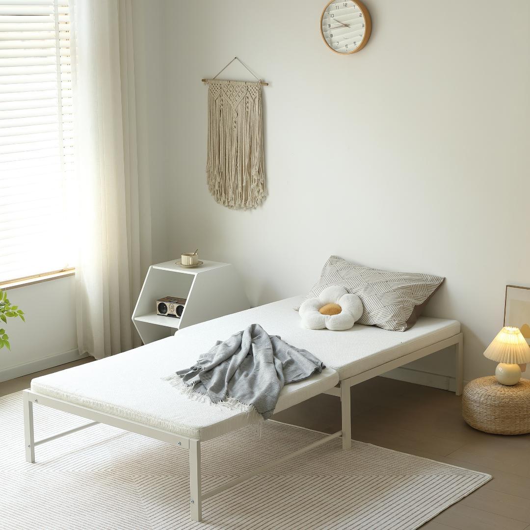 【ホワイト】伸長式ベッド シングル パイプベッド 伸縮 下収納 パイプベッド