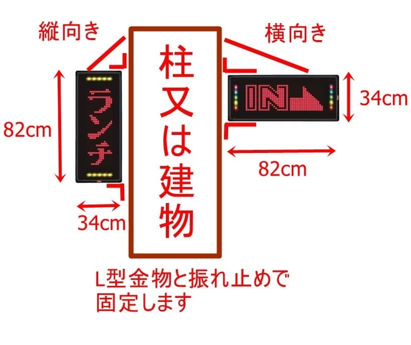 屋外用LED看板（両面）、説明書、リモコン、節電モード可能、文字入れサービス有り