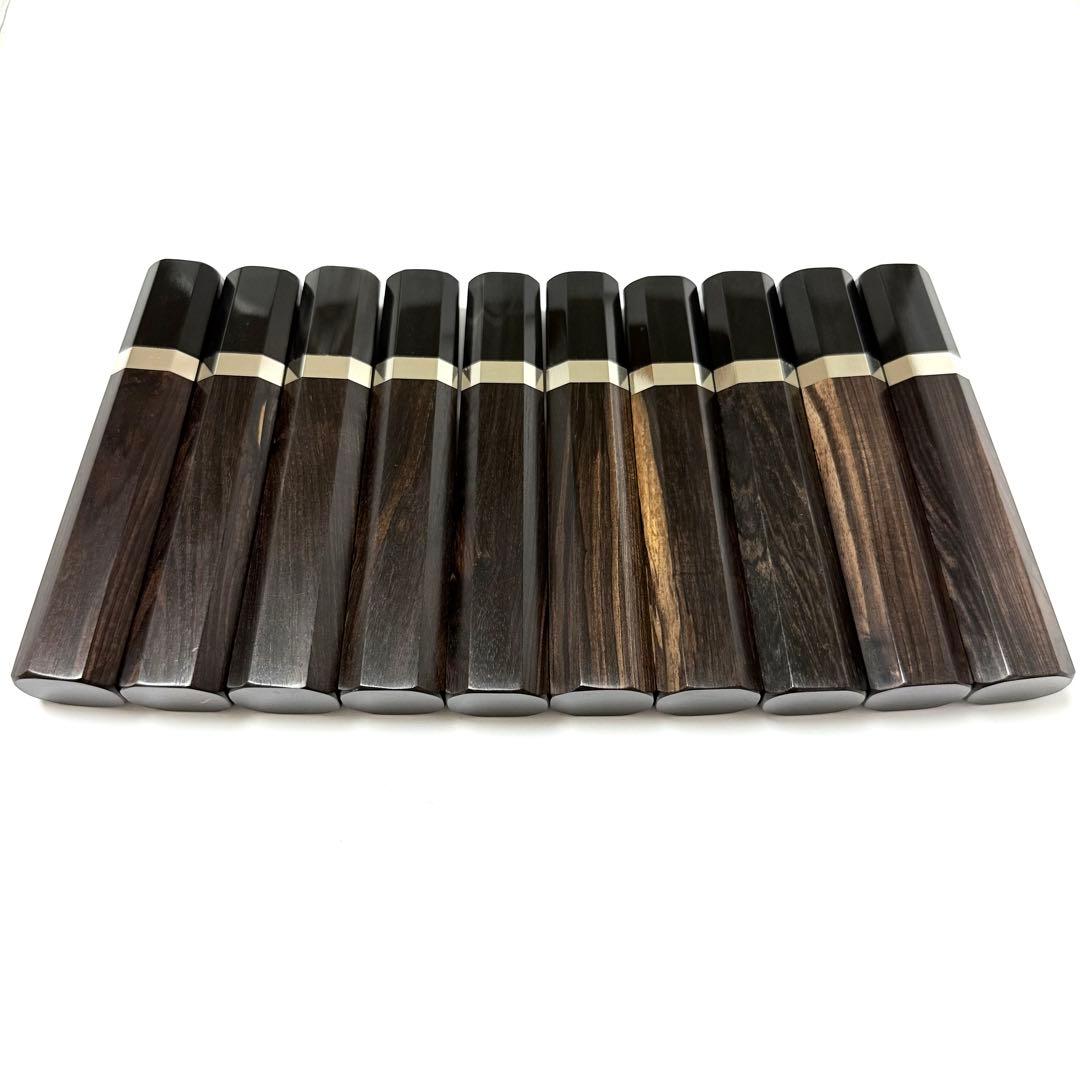 10本セット 銀巻 黒水牛角 三徳6寸 黒檀八角柄 三徳180 手作り 包丁の柄
