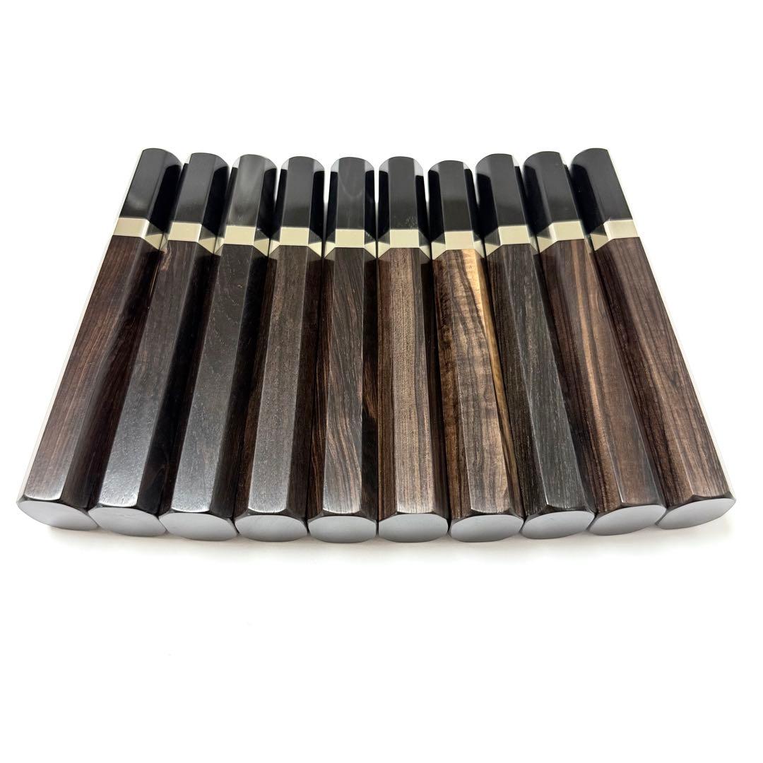 10本セット 銀巻 黒水牛角 三徳6寸 黒檀八角柄 三徳180 手作り 包丁の柄