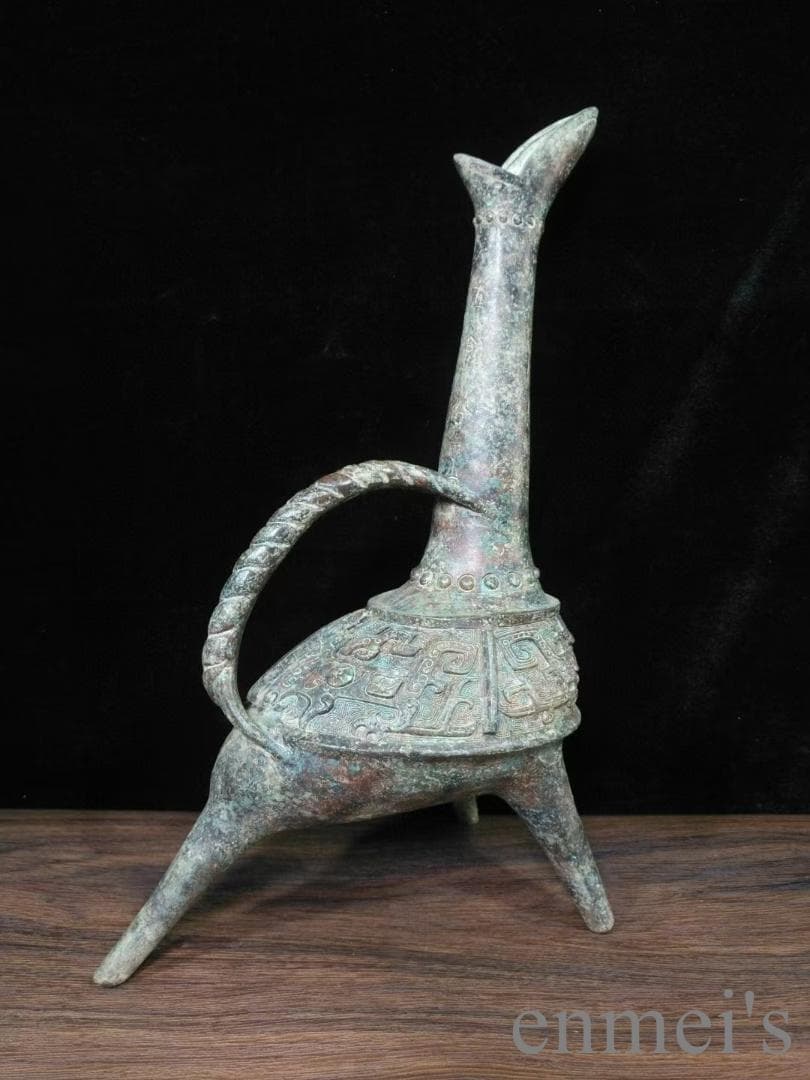 中国古美術 青銅器 長頸壺 酒器 饕餮文 唐物 骨董 彫刻工芸 禮器 風水鎮宅