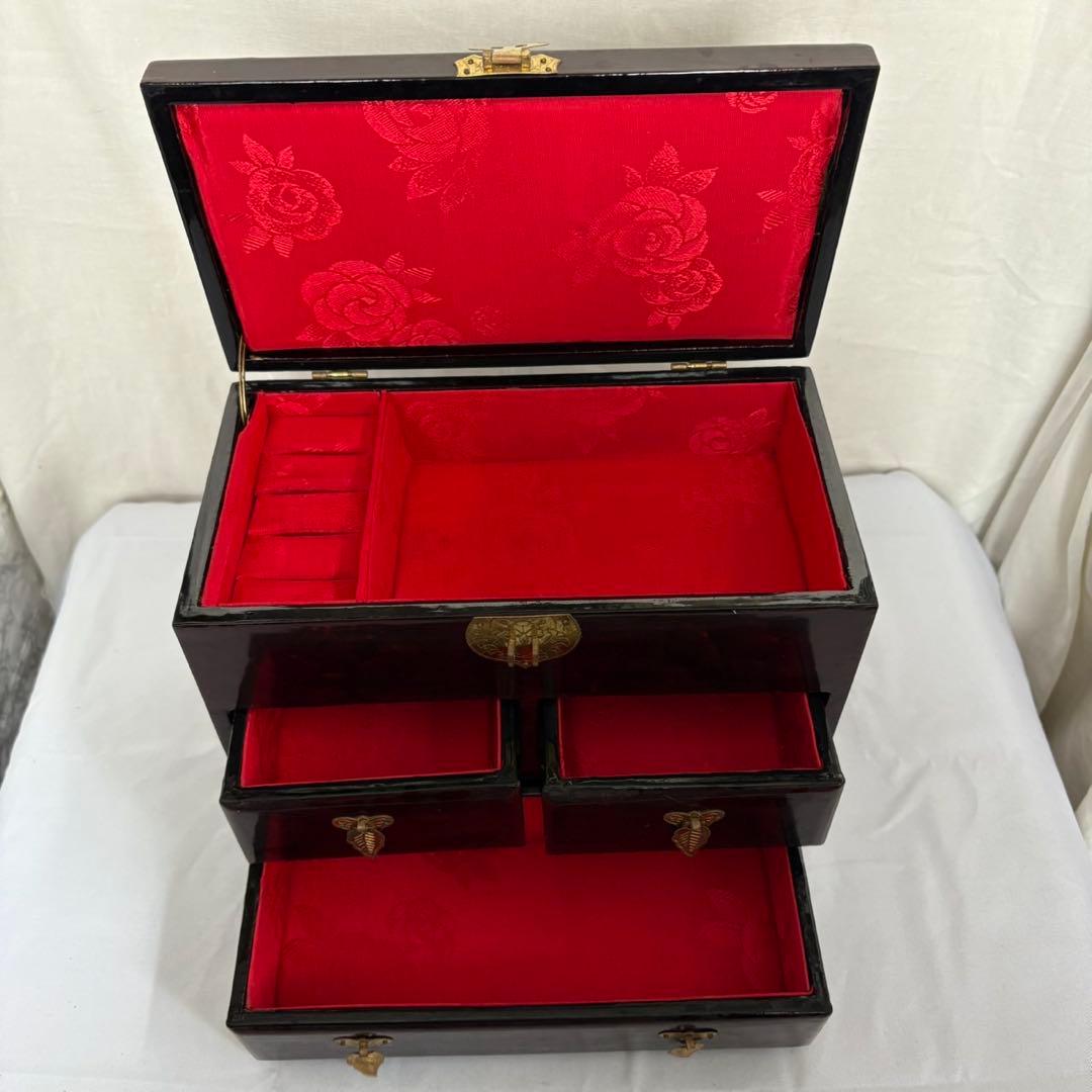 中国伝統工芸品 コルク細工 楼閣山水図 ジュエリーボックス 多段構造 オルゴール