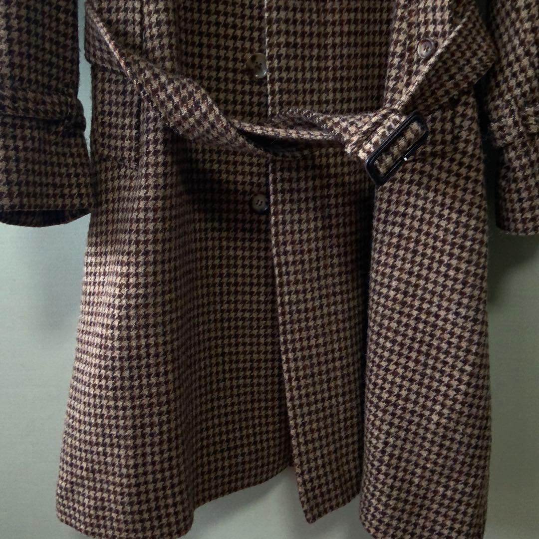 BEAMS F HARRIS TWEEDハウンドトゥース ラグランスリーブコート