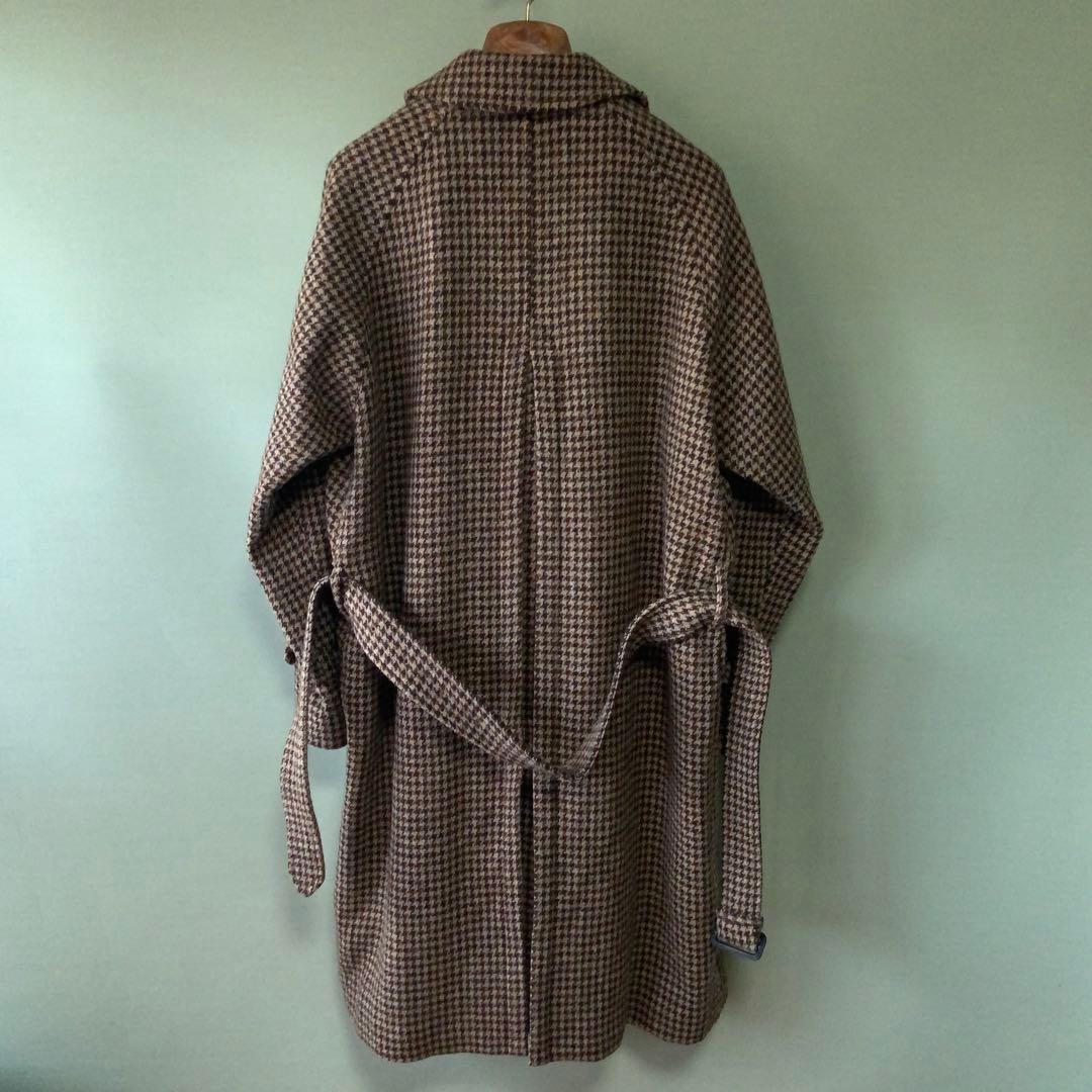 BEAMS F HARRIS TWEEDハウンドトゥース ラグランスリーブコート