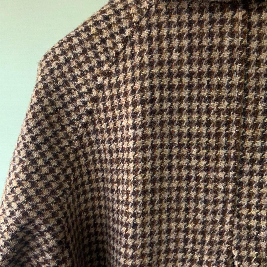BEAMS F HARRIS TWEEDハウンドトゥース ラグランスリーブコート