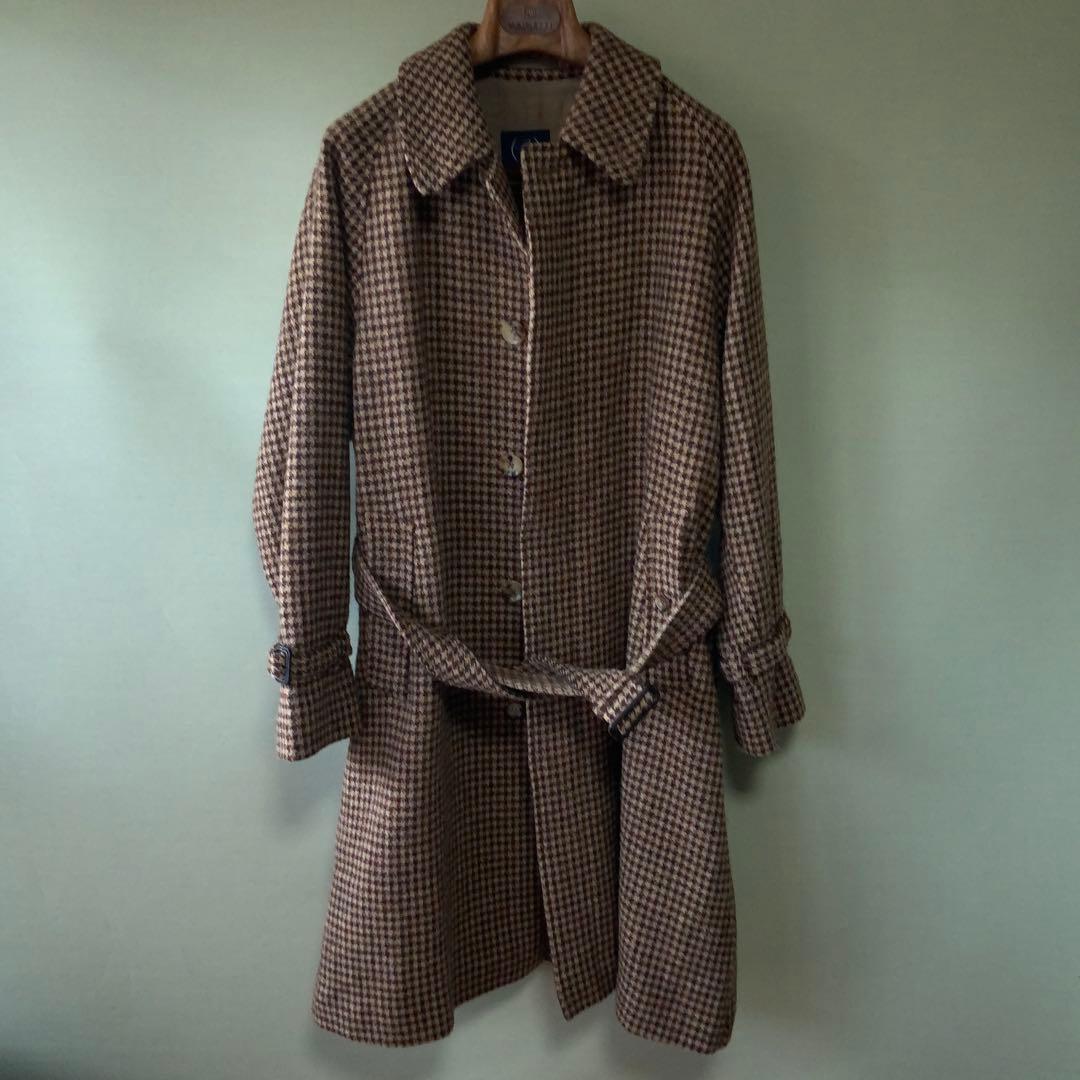 BEAMS F HARRIS TWEEDハウンドトゥース ラグランスリーブコート