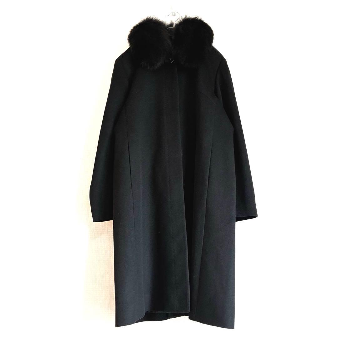 美品大きいサイズ13 フジコウ　カシミヤ　サガフォックス　ロングコート　ブラック