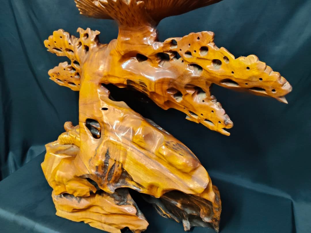 木彫り 鶴と亀の置物 鶴亀 縁起物 和風彫刻