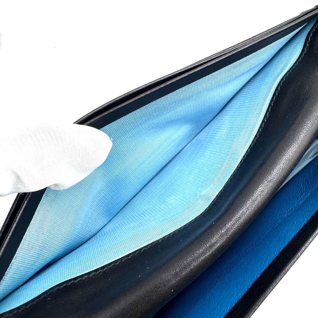 良品✨ブルガリ　長財布　二つ折り　ロゴクリップ　サークル金具　レザー　黒