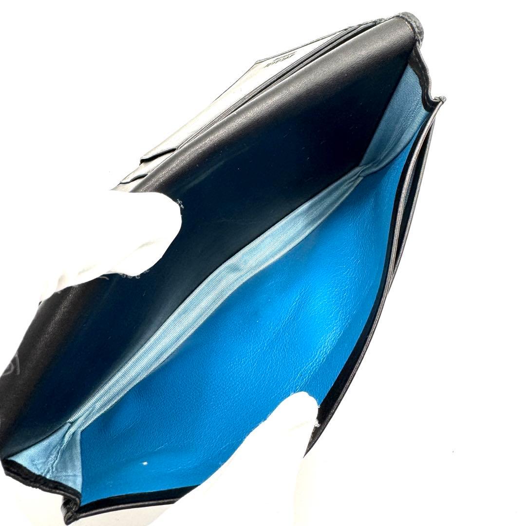 良品✨ブルガリ　長財布　二つ折り　ロゴクリップ　サークル金具　レザー　黒