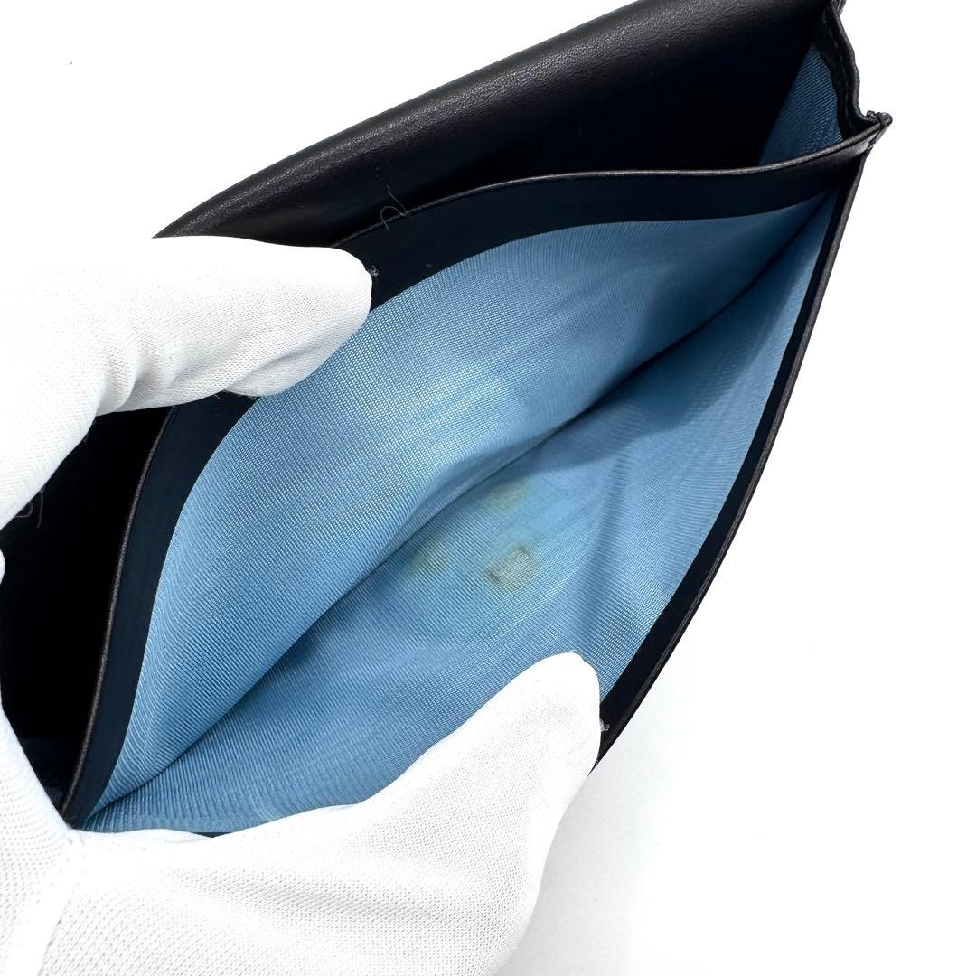 良品✨ブルガリ　長財布　二つ折り　ロゴクリップ　サークル金具　レザー　黒