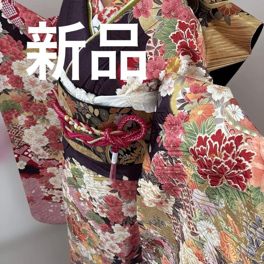未使用品　タグ付き　正絹振袖フルセット　豪華金彩　駒刺繍　王道古典柄　成人式に！