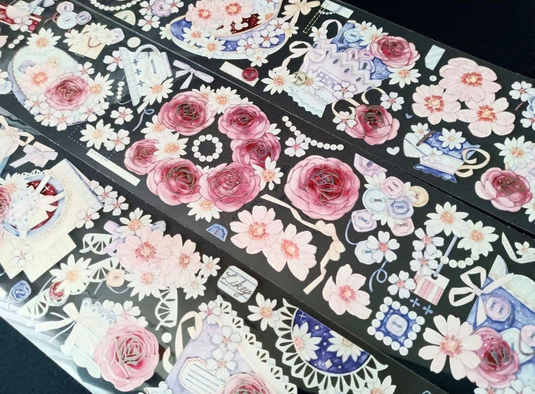 巻売 484★ 海外 マスキングテープ マステ PET 装飾 花 薔薇 虹光