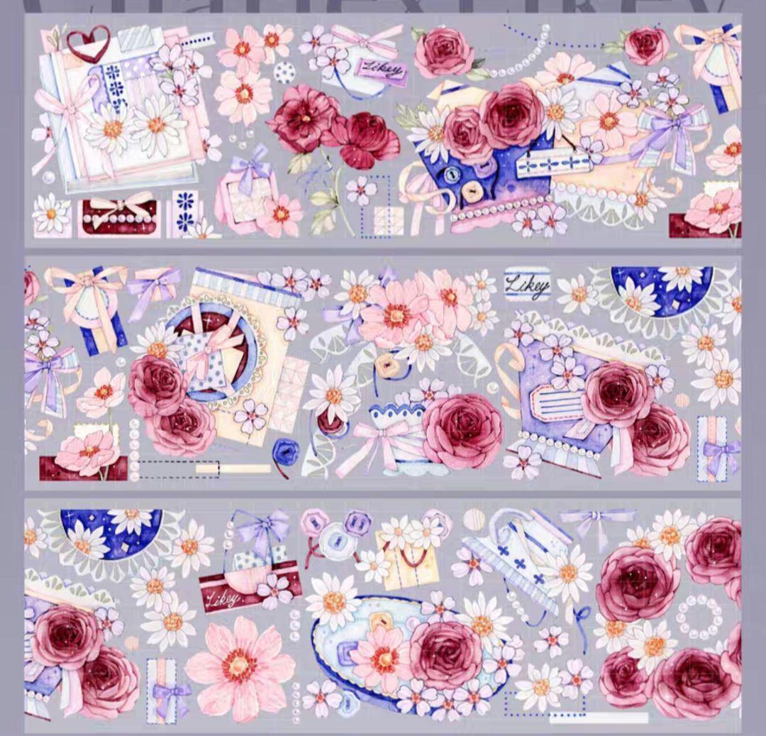 巻売 484★ 海外 マスキングテープ マステ PET 装飾 花 薔薇 虹光