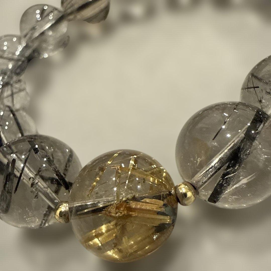 ルチル、ブラックトルマリ天然石ブレスレット