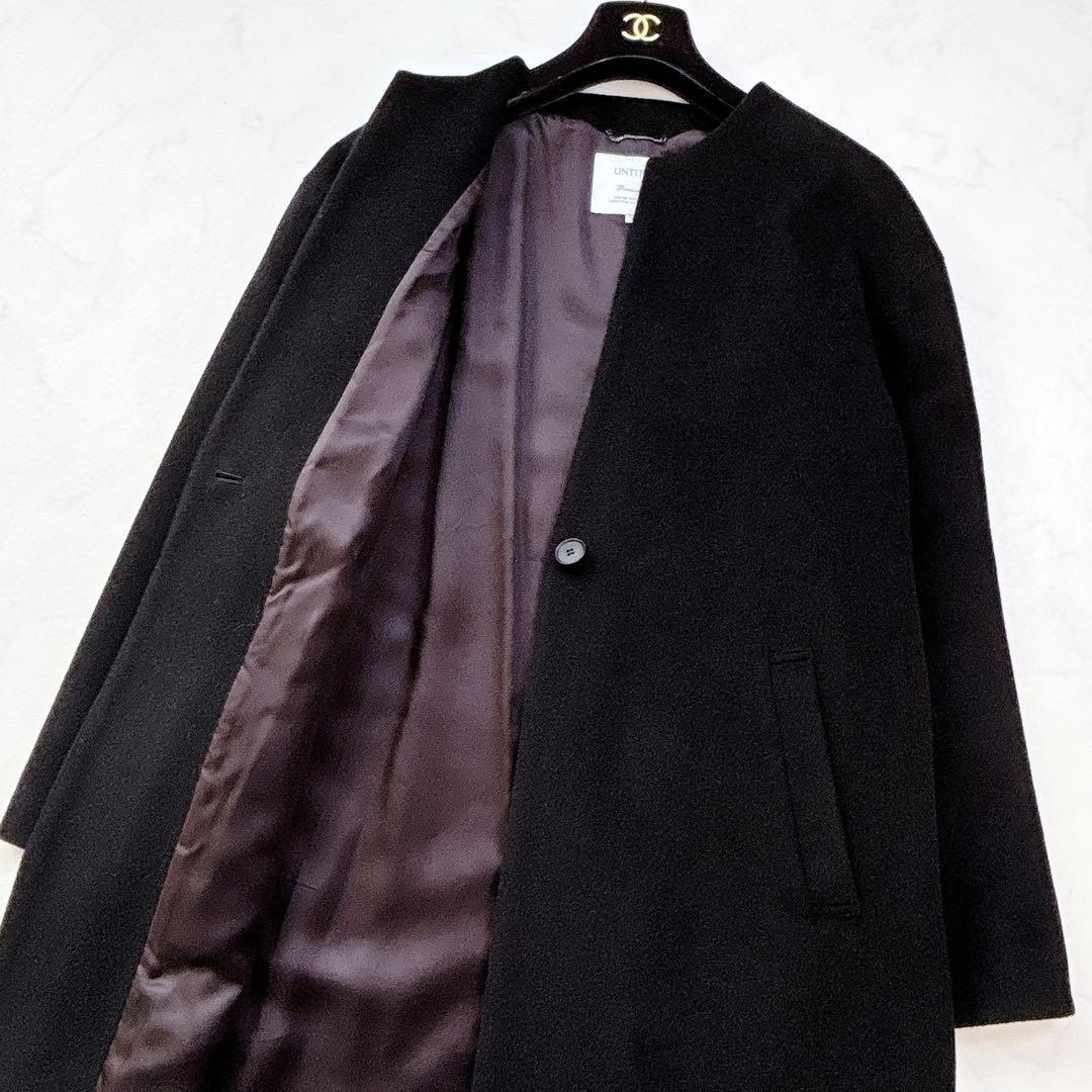 【UNTITLED】定価5.3万　プレミアム　カシミヤ　ノーカラーコート　黒　4