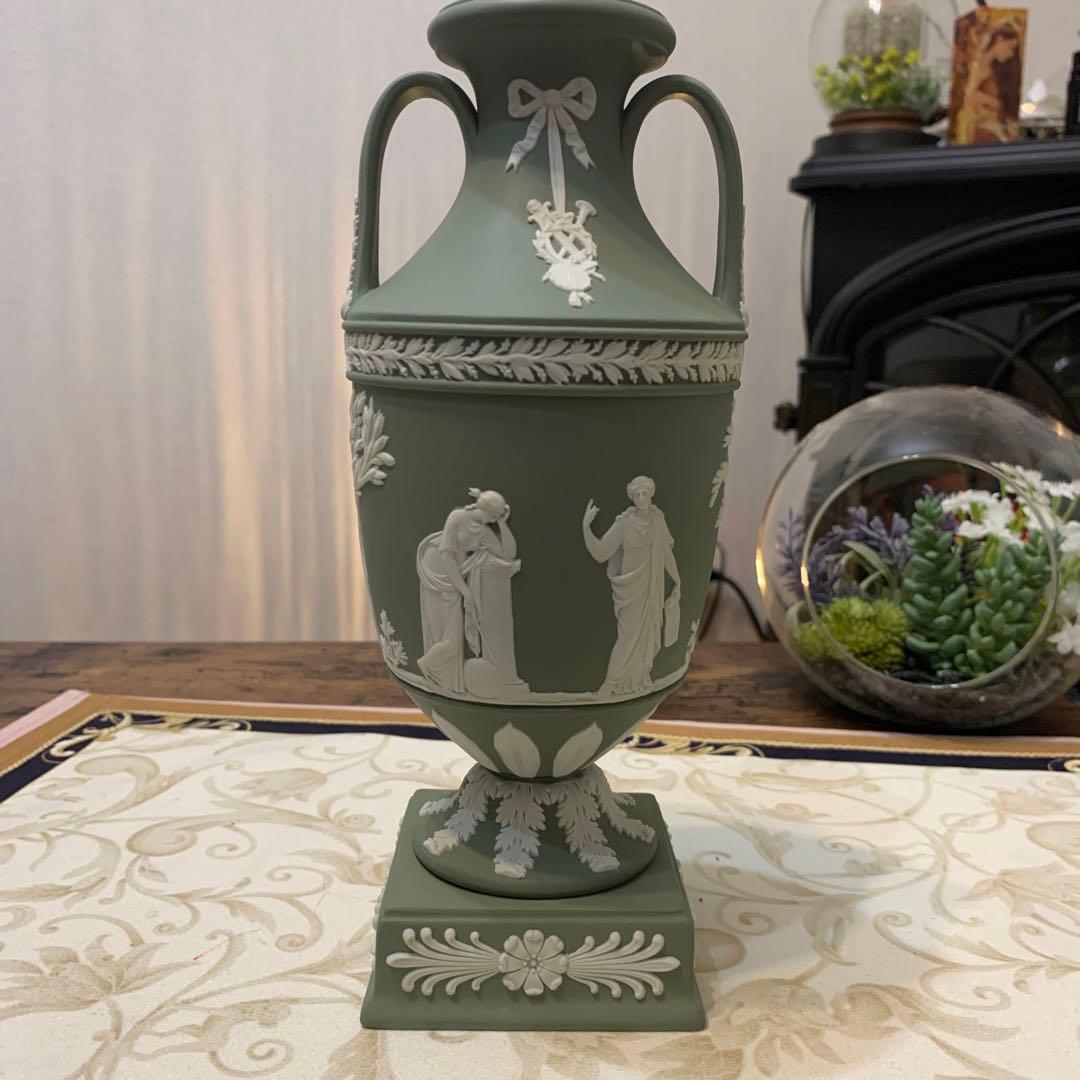希少　ウェッジウッド ジャスパー　セージグリーン 飾り壺　メローベース　花瓶