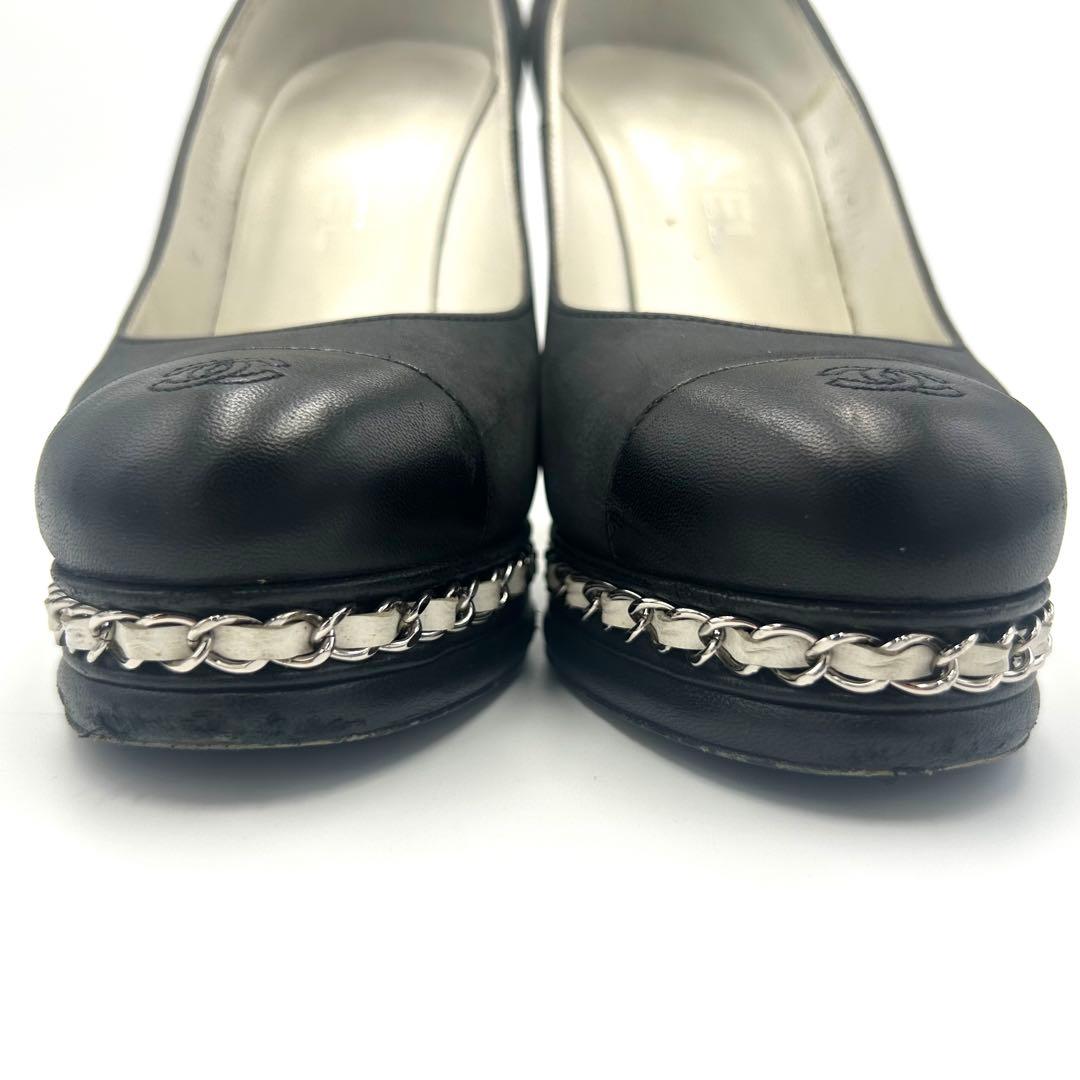 CHANEL シャネル パンプス ココマーク チェーン ブラック 23.5cm