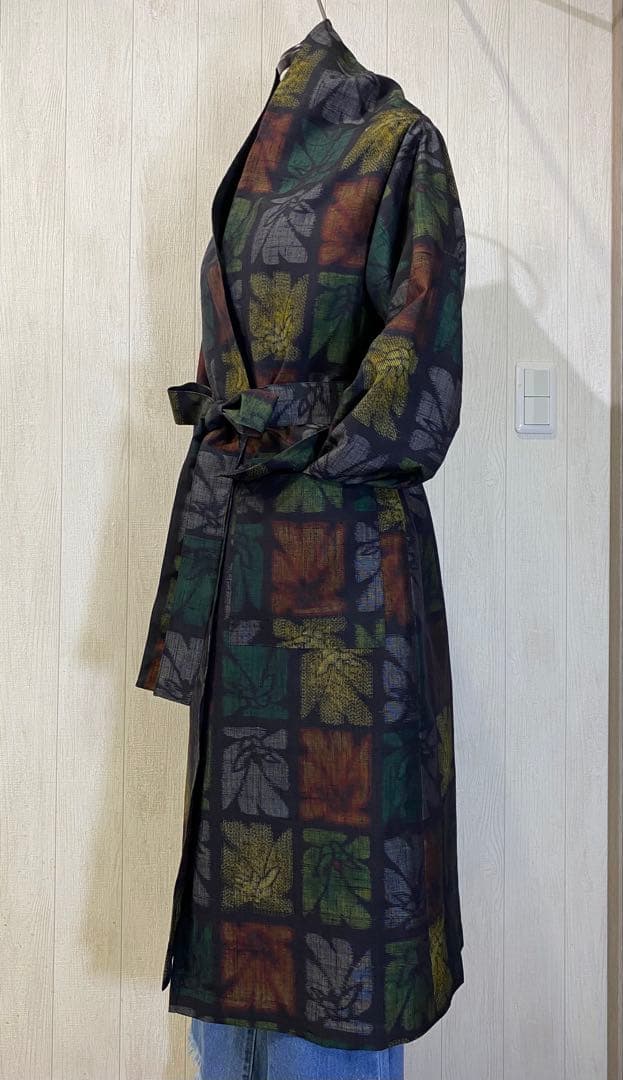 真綿紬 ショールカラー ロングコート