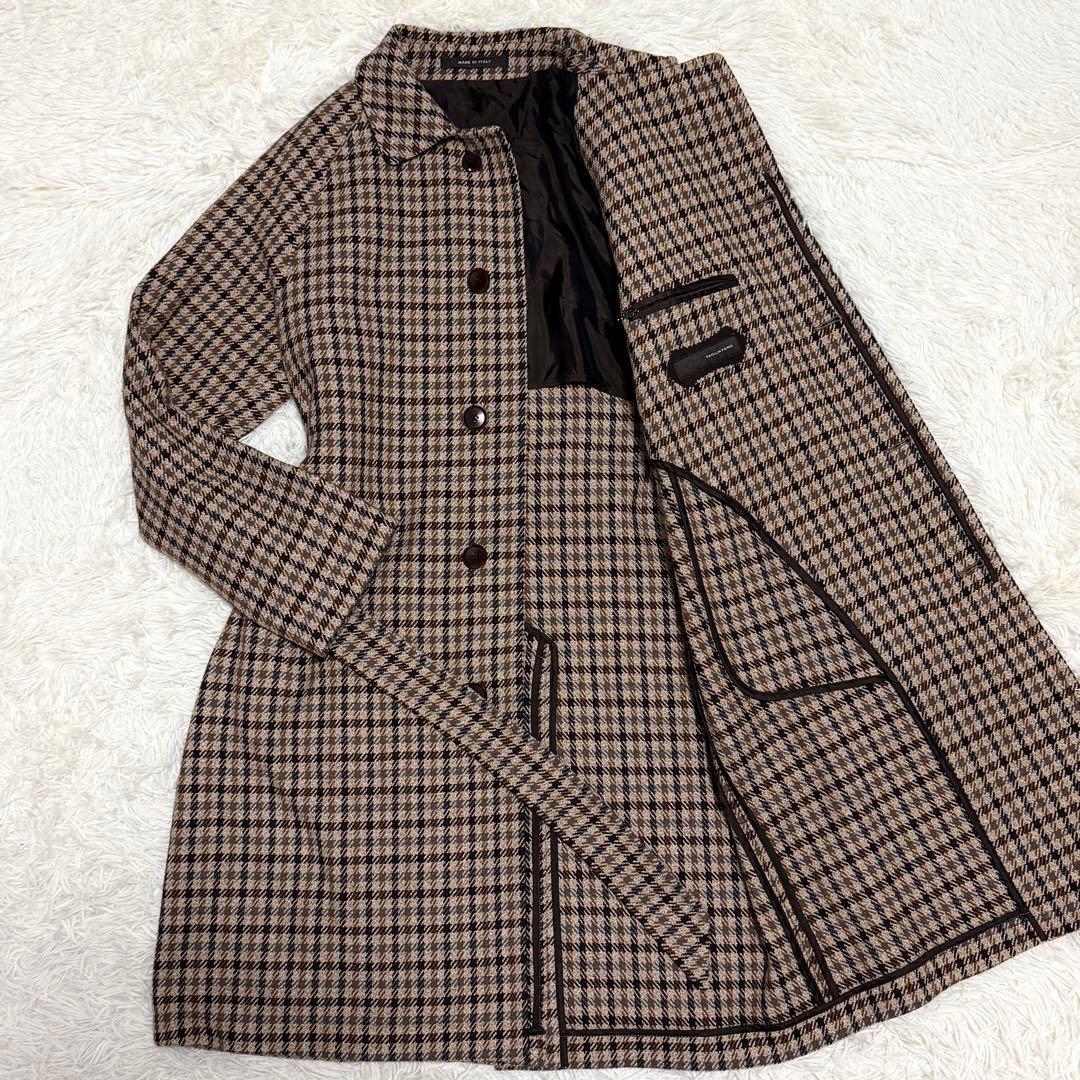 【美品】タリアトーレ サロモン ステンカラーコート ガンクラブチェック ブラウン