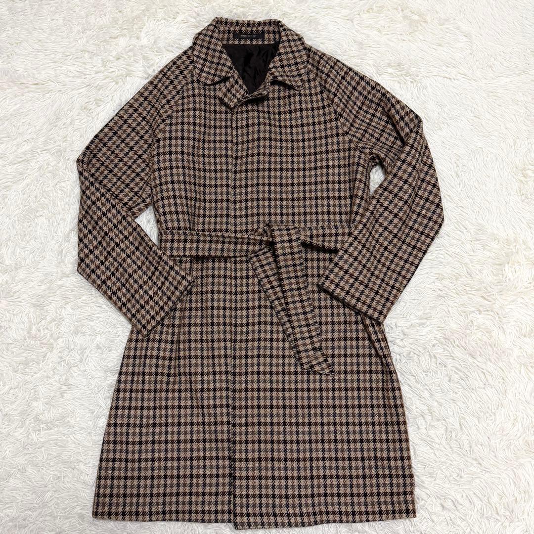 【美品】タリアトーレ サロモン ステンカラーコート ガンクラブチェック ブラウン